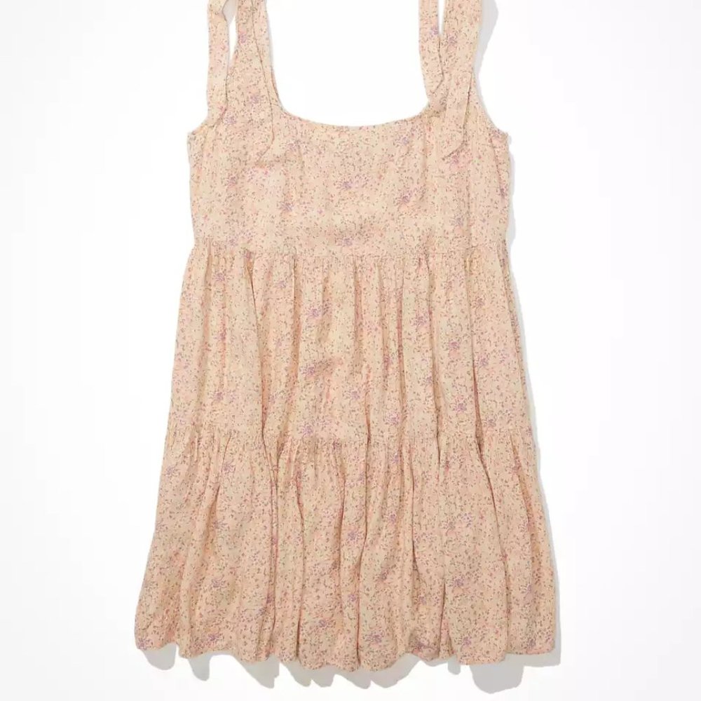 ⛔️SALE PENDING⛔️🆕NWT AE Floral Tie-Strap Babydoll Dress in 'Pink' - Picture 3 of 16